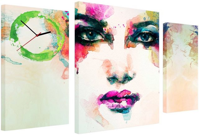 Conni Oberkircher´s Bild mit Uhr »Portrait Abstract - abstraktes Gesicht«, Blumen (Set), mit dekorativer Uhr, Frau, Bunt, Farben-Bilder-Inspirationen