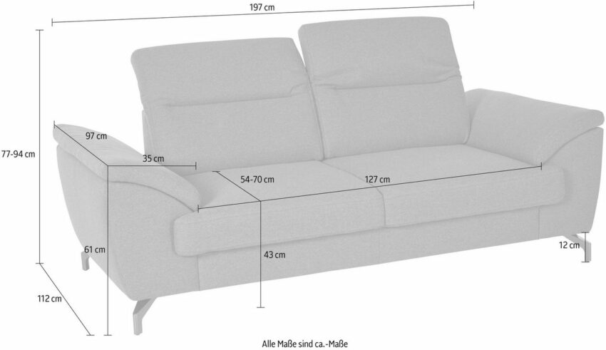 sit&more 2-Sitzer, 12 cm Fußhöhe, inklusive Sitztiefenverstellung, wahlweise Kopfteilverstellung, wahlweise in 2 unterschiedlichen Fußfarben-Sofas-Ideen für dein Zuhause von Home Trends