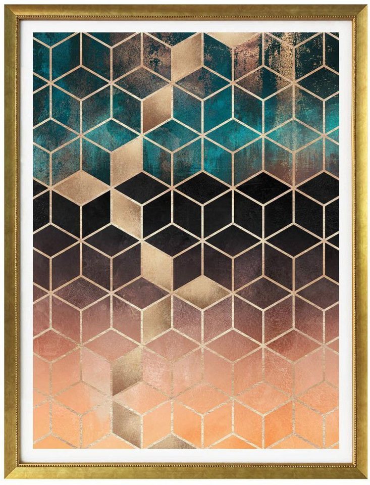 Wall-Art Poster »Gold Grün Geometrie«, Schriftzug (1 Stück)-Bilder-Ideen für dein Zuhause von Home Trends