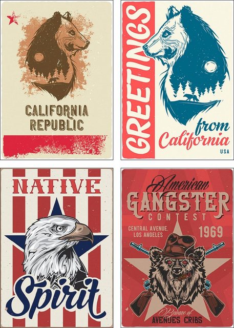 Artland Poster »Kalifornische Republik Adler Plakat«, Sprüche & Texte (4 Stück), Poster, Wandbild, Bild, Wandposter-Bilder-Inspirationen