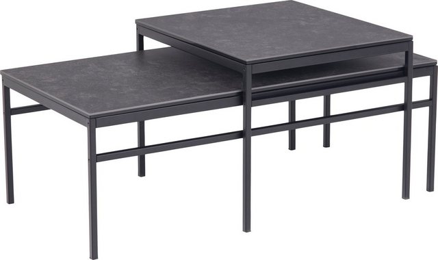 andas Satztisch »Erding« (2-St), mit Glas-/Keramik-Tischplatte, quadratisch, Metallbeine schwarz, Breite 100/55 cm-Pflanztische-Inspirationen