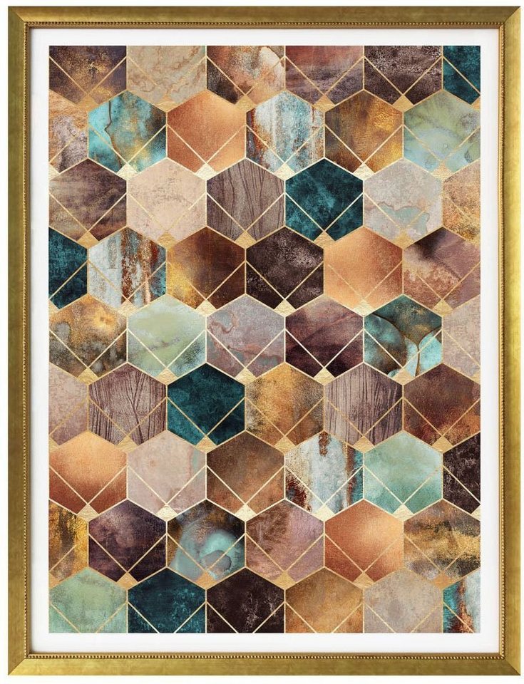 Wall-Art Poster »Hexagone Gold Kupfer«, Schriftzug (1 Stück)-Bilder-Ideen für dein Zuhause von Home Trends