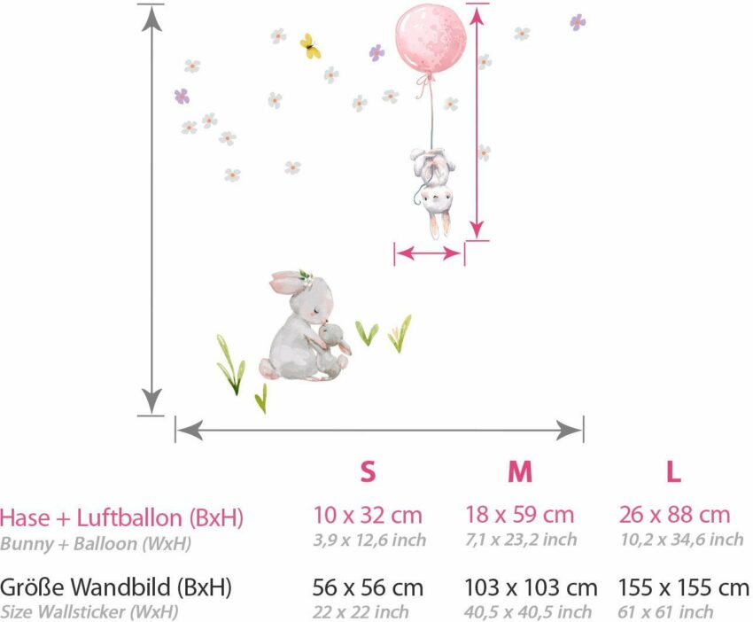 little DECO Wandtattoo »Little Deco Wandtattoo Hasen mit Ballon Rosa«-Wandtattoos-Ideen für dein Zuhause von Home Trends