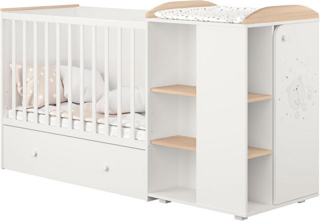 Polini kids Babybett »French 800 Teddy, weiß-eiche«, mit Bettschubkasten und Wickelstation, umbaubar zu Juniorbett und Kommode-Betten-Inspirationen