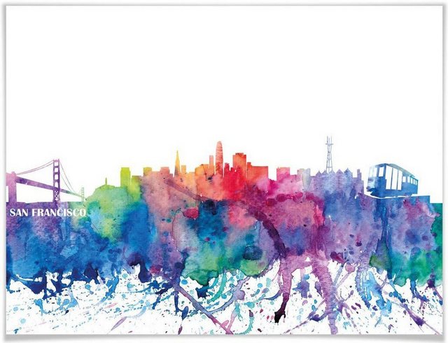 Wall-Art Poster »San Francisco Aquarell Skyline«, Stadt (1 Stück), Poster, Wandbild, Bild, Wandposter-Bilder-Inspirationen