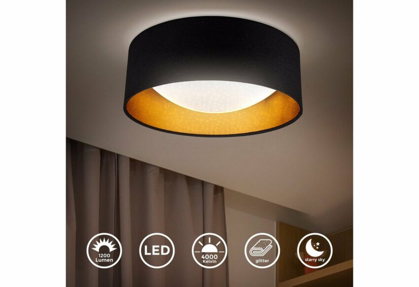 B.K.Licht LED Deckenleuchte, LED Deckenlampe Sternenlicht Glitzer Textilschirm Stoff Leuchte 12W schwarz-gold-Lampen-Ideen für dein Zuhause von Home Trends