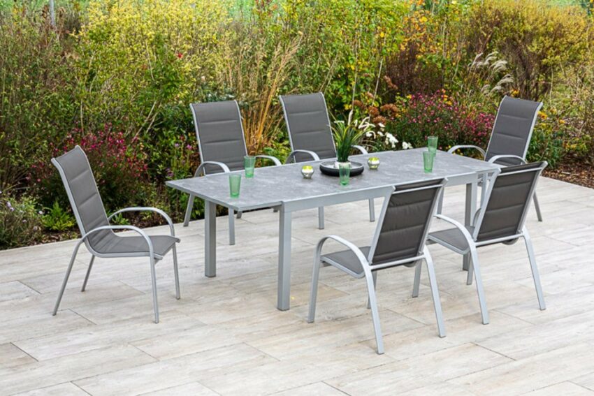 MERXX Garten-Essgruppe »Amalfi di lusso«, (7-tlg), 6 Stapelsessel, Hochlehner mit ausziehbarem Tisch-Gartenmöbel-Sets-Ideen für dein Zuhause von Home Trends