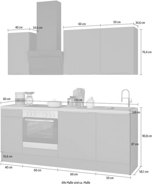 OPTIFIT Küchenzeile »Aken«, ohne E-Geräte, Breite 210 cm-Küchenzeilen-Inspirationen