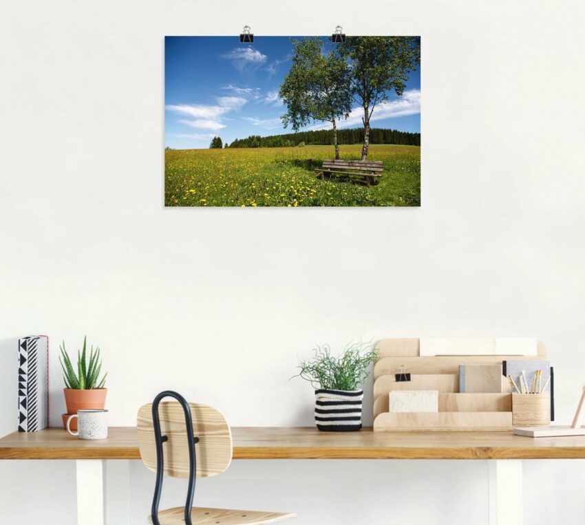 Artland Wandbild »Einsame Bank auf einer Löwenzahnwiese«, Felder (1 Stück), in vielen Größen & Produktarten - Alubild / Outdoorbild für den Außenbereich, Leinwandbild, Poster, Wandaufkleber / Wandtattoo auch für Badezimmer geeignet-Bilder-Ideen für dein Zuhause von Home Trends