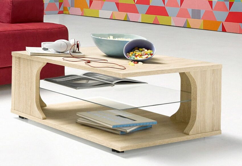 PRO Line Couchtisch, aus Holz, mit Rollen, Ablageboden aus Glas, quadratisch-Tische-Ideen für dein Zuhause von Home Trends
