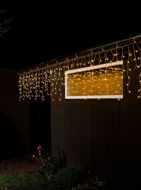 KONSTSMIDE LED-Lichtervorhang, 200-flammig, LED Eisregen Lichtervorhang, mit weißen Globes, 200 bernsteinfarbene Diode-Lampen-Inspirationen