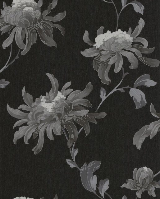 Vliestapete »Blumen«, (1 St), Schwarz / Silber - 10m x 52cm-Tapeten-Inspirationen