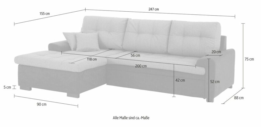 Home affaire Ecksofa »Föhr«, wahlweise mit Bettfunktion-Sofas-Ideen für dein Zuhause von Home Trends