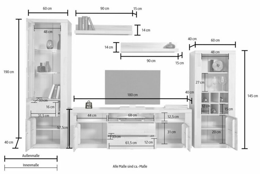 Woltra Wohnwand »Zara«, (Set, 5-St), teilmassives Holz-Wohnwände-Ideen für dein Zuhause von Home Trends