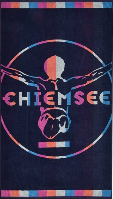 Chiemsee Strandtuch »Chiemsee Strandlaken Ibiza« (1-St), saates Marineblau mit einem pastelfarbigen Logodruck-Handtücher-Inspirationen