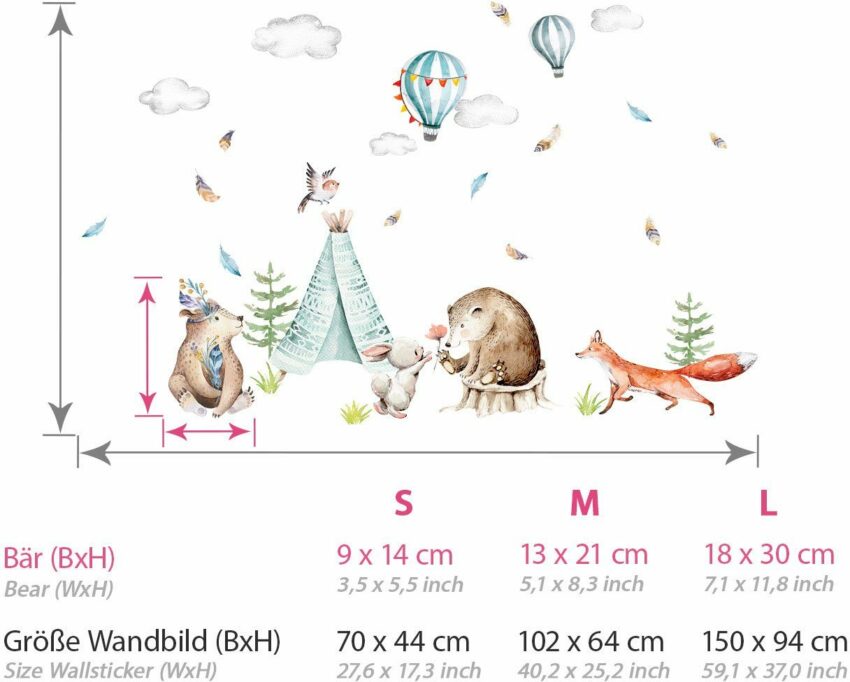 little DECO Wandtattoo »Little Deco Waldtiere Party mit Tipi & Heißluftballons«-Wandtattoos-Ideen für dein Zuhause von Home Trends