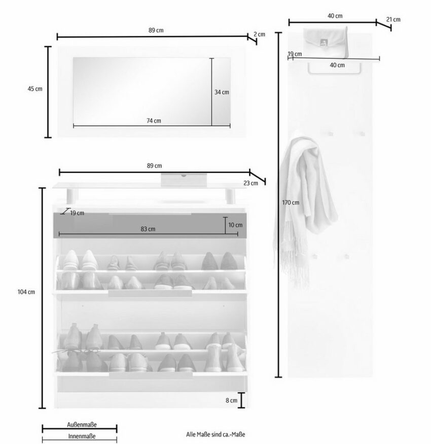 borchardt Möbel Garderoben-Set »Olivia«, (Set, 3-St), (3-tlg), stehender Schuhschrank-Garderoben-Ideen für dein Zuhause von Home Trends
