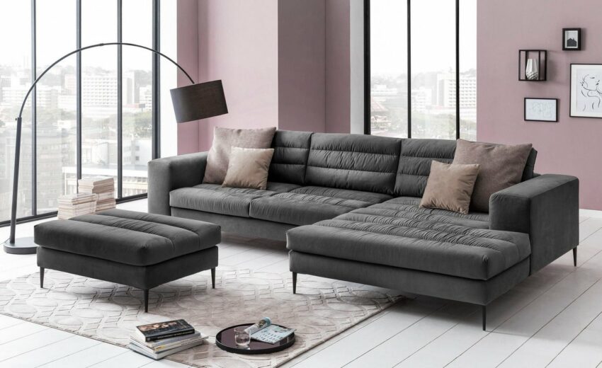 TRENDMANUFAKTUR Ecksofa »Arabella«, mit extra breiter Recamiere und hohem Sitzkomfort, extra hohe Füße aus Metall-Sofas-Ideen für dein Zuhause von Home Trends