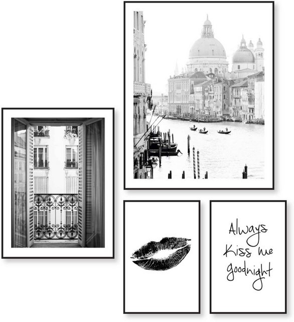 Reinders! Wandbild »LIebe Frankreich - Italien - Vintage - Kuss - Text«, (4 Stück)-Bilder-Inspirationen