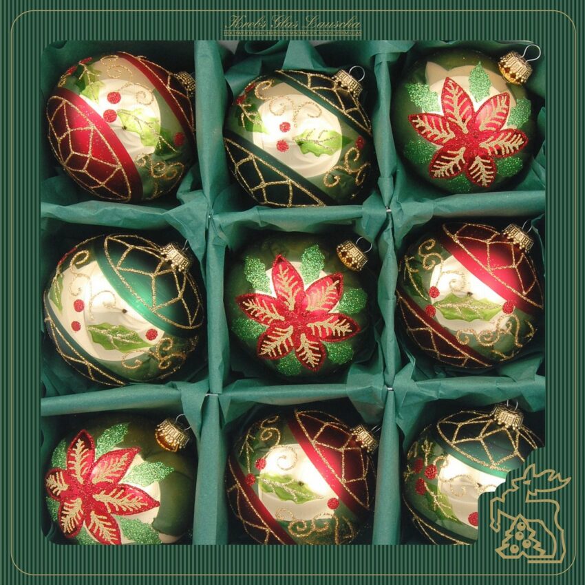 Krebs Glas Lauscha Weihnachtsbaumkugel »KGL03372« (9 Stück), aus Glas, mit Blattdekor-Weihnachtskugeln-Ideen für dein Zuhause von Home Trends