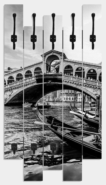 Artland Garderobenpaneel »Canal Grande Rialtobrücke Venedig«, platzsparende Wandgarderobe aus Holz mit 8 Haken, geeignet für kleinen, schmalen Flur, Flurgarderobe-Garderoben-Inspirationen