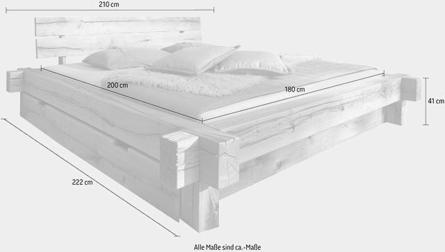 Massivholzbett (Set), wahlweise mit Bettkasten, aus massivem Wildeichenholz in Balken-Optik-Betten-Inspirationen