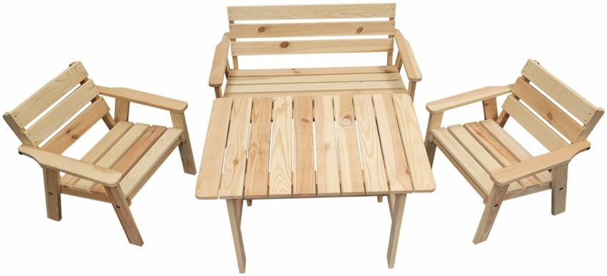 promadino Garten-Kindersitzgruppe »Fehmarn«, (4-tlg), aus Kiefernholz, 1 Bank, 1 Tisch, 2 Stühle-Gartenmöbel-Sets-Ideen für dein Zuhause von Home Trends