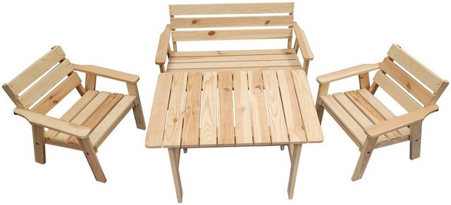 promadino Garten-Kindersitzgruppe »Fehmarn«, (4-tlg), aus Kiefernholz, 1 Bank, 1 Tisch, 2 Stühle-Gartenmöbel-Sets-Inspirationen
