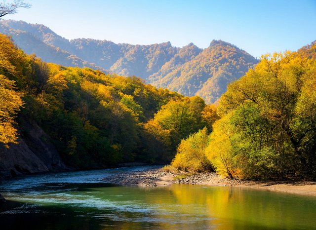Papermoon Fototapete »Autumn Mountain Forest River«, glatt-Tapeten-Inspirationen