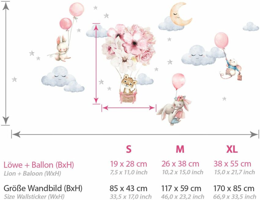 little DECO Wandtattoo »Little Deco Wandtattoo Tiere mit Luftballons & Wolken«-Wandtattoos-Ideen für dein Zuhause von Home Trends