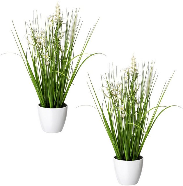 Kunstgras »Blüten-Gras-Mix«, Creativ green, Höhe 41 cm, in weißer Kunststoffschale-Kunstpflanzen-Inspirationen