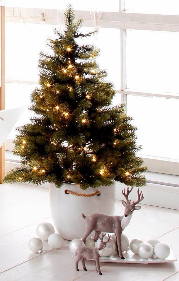 Creativ deco Künstlicher Weihnachtsbaum, mit schwarzem Kunststoff-Topf und LED-Lichterkette, batteriebetrieben-Weihnachtsbäume-Ideen für dein Zuhause von Home Trends