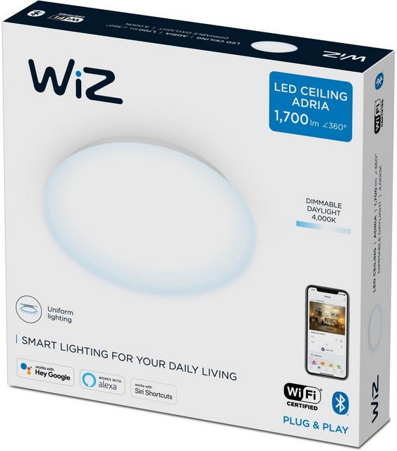 WiZ Deckenleuchte »WiZ Adria Ceiling 17W RD 4000K D«, Die smarte WiZ Deckenleuchte Adria erzeugt in Wohnräumen entweder ein dimmbares warm- oder kaltweißes Licht.-Lampen-Inspirationen