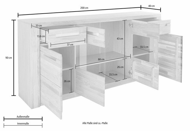 Woltra Sideboard »Kolding«, Breite 200 cm mit 2 Glastüren und 2 Holztüren-Sideboards-Inspirationen