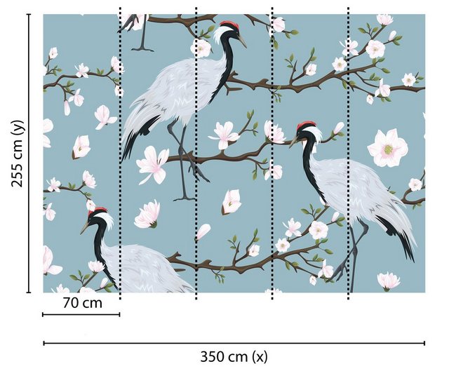 living walls Fototapete »Designwalls Japanese Cranes«, glatt, (5 St)-Tapeten-Inspirationen