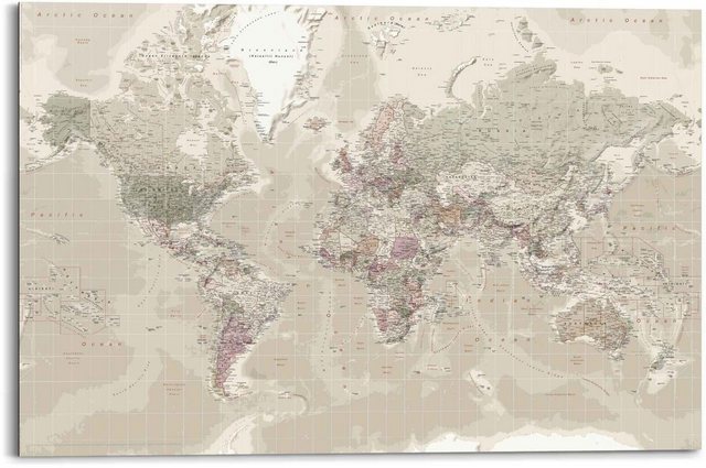 Reinders! Wandbild »Wandbild Weltkarte Natürlicher Farbton - Erdfarben - Detailliert«, Weltkarte (1 Stück)-Bilder-Inspirationen