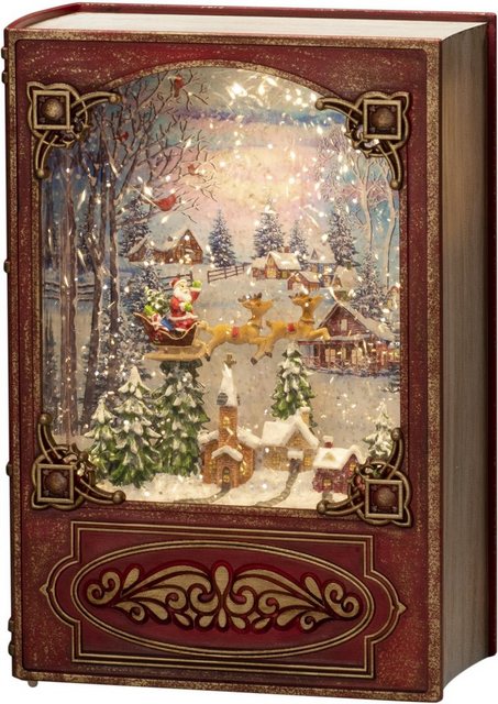 KONSTSMIDE LED Laterne, LED Wasserlaterne, rot, Buch, "Weihnachtsmann im Schlitten mit Rentieren über Dorf-Kerzenhalter-Inspirationen