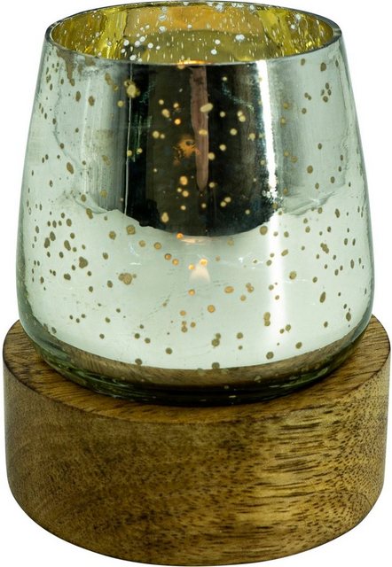 NOOR LIVING Kerzenhalter, mit silberfarbenem Glas, auf einem Mangoholzsockel-Kerzenhalter-Inspirationen