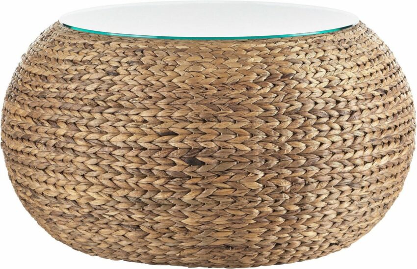 Home affaire Beistelltisch »Gariés«, mit einer Glastischplatte, aus geflochtenem Wasserhyazinthengeflecht, Durchmesser 80 cm-Tische-Ideen für dein Zuhause von Home Trends