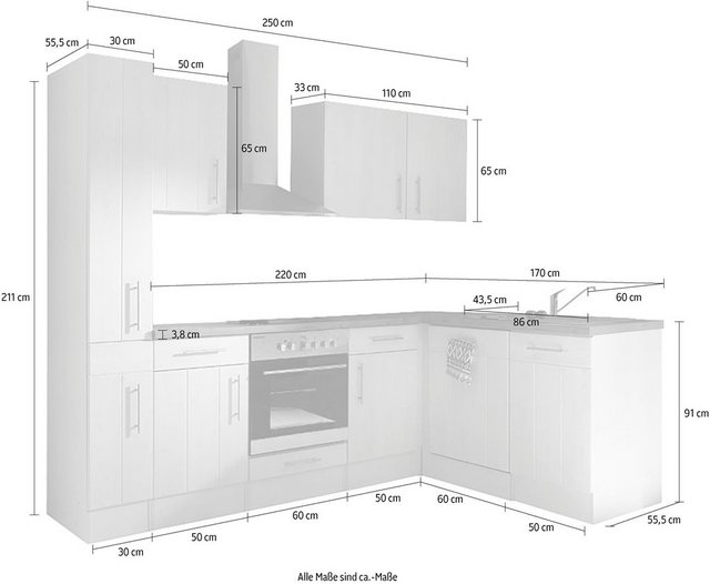 RESPEKTA Winkelküche »Ulm«, mit E-Geräten, Stellbreite 250 x 172 cm-Küchenzeilen-Inspirationen