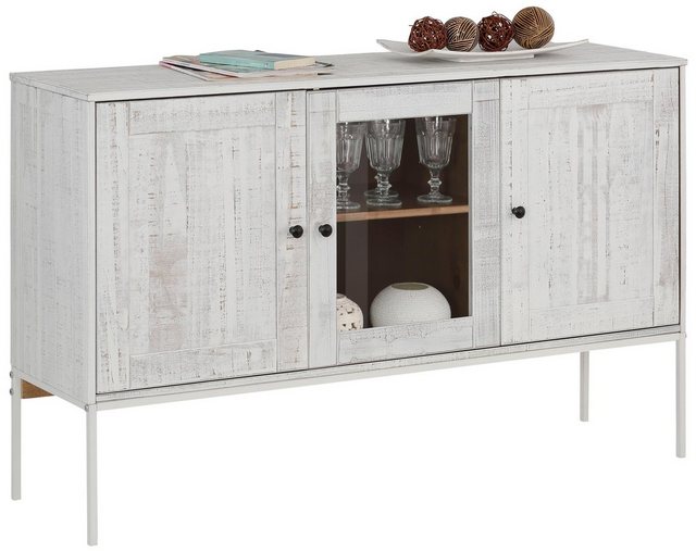 Home affaire Sideboard »Freya«, mit 2 Holztüren, 1 Glastür, Metallgriffen, aus Massivholz, Breite 130 cm-Sideboards-Inspirationen