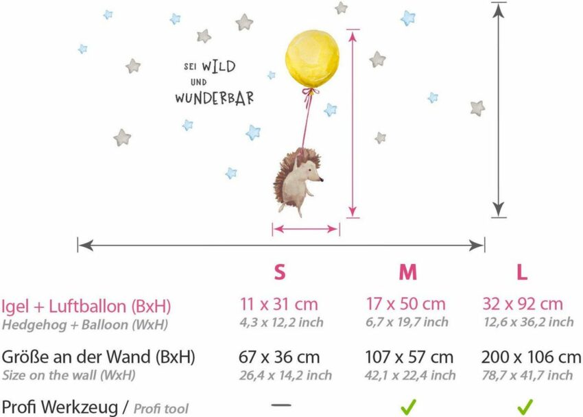 little DECO Wandtattoo »Little Deco Wandtattoo Sei wild & Igel mit Luftballon«-Wandtattoos-Ideen für dein Zuhause von Home Trends