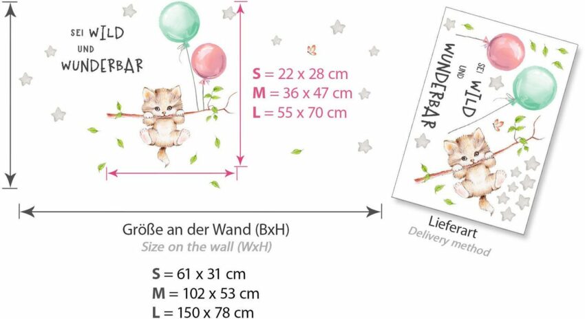 little DECO Wandtattoo »Little Deco Wandtattoo Sei wild & Katze mit Luftballons«-Wandtattoos-Ideen für dein Zuhause von Home Trends