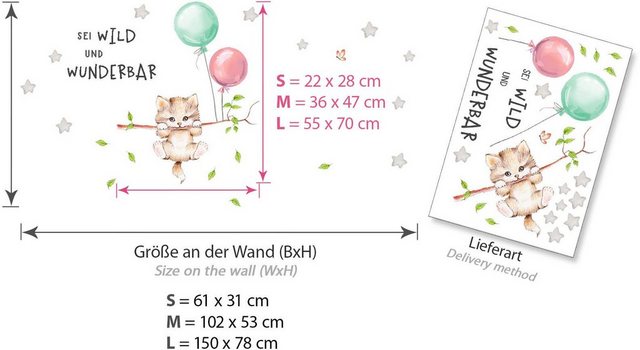 little DECO Wandtattoo »Little Deco Wandtattoo Sei wild & Katze mit Luftballons«-Wandtattoos-Inspirationen