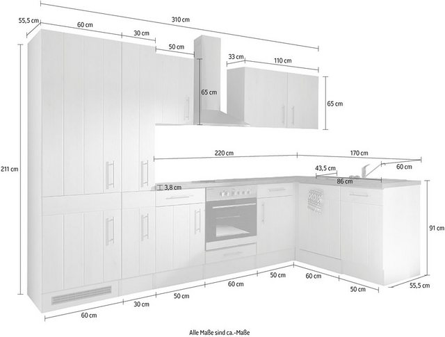 RESPEKTA Winkelküche »Ulm«, mit E-Geräten, Stellbreite 310 x 172 cm-Küchenzeilen-Inspirationen