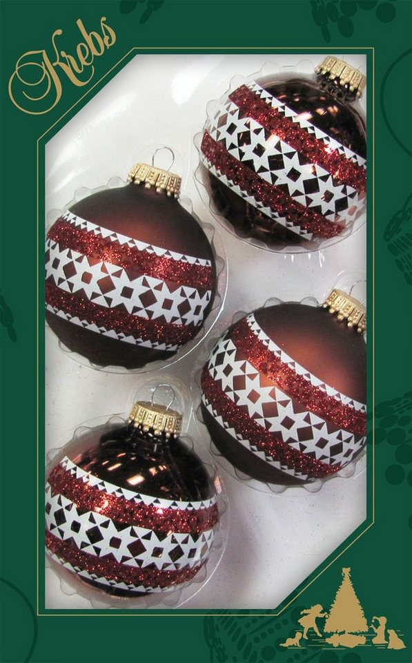 Krebs Glas Lauscha Weihnachtsbaumkugel »CBK20076« (4 Stück), aus Glas, mit Banddekor-Weihnachtskugeln-Ideen für dein Zuhause von Home Trends