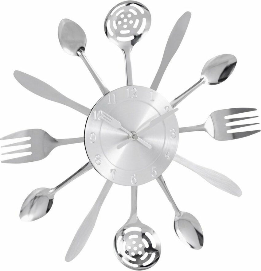 my home Wanduhr »Cutlery, silber« (Küchenuhr, XXL, rund, Ø 38 cm, aus Metall, Besteck)-Uhren-Ideen für dein Zuhause von Home Trends