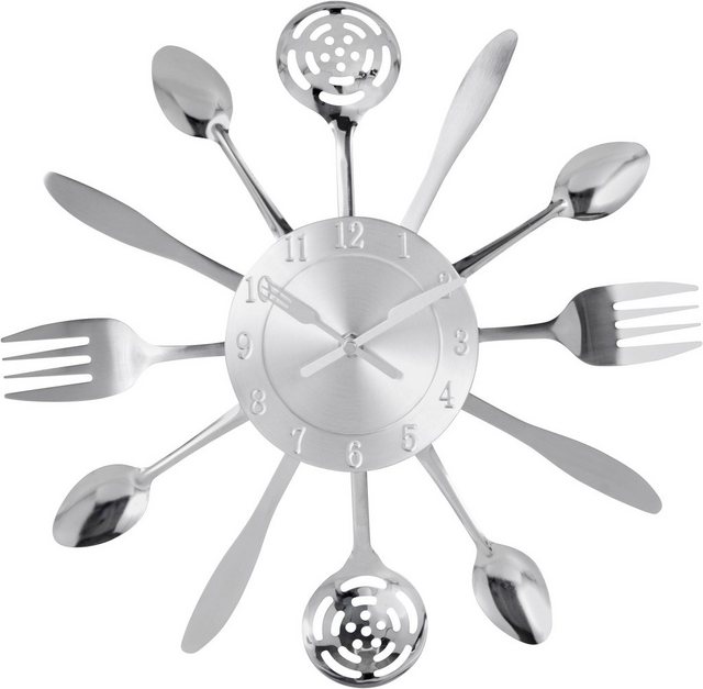 my home Wanduhr »Cutlery, silber« (Küchenuhr, XXL, rund, Ø 38 cm, aus Metall, Besteck)-Uhren-Inspirationen