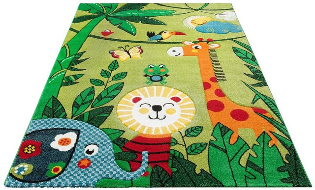 Kinderteppich »Dschungel«, Lüttenhütt, rechteckig, Höhe 13 mm, handgearbeiteter Konturenschnitt, Motiv Tiere-Teppiche-Inspirationen