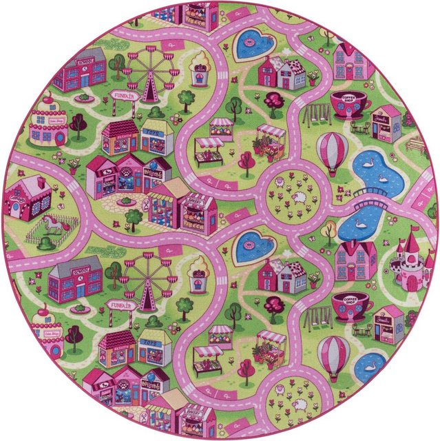 Kinderteppich »Sweet Village«, Andiamo, rund, Höhe 7 mm, Straßen-Spiel-Teppich, Straßenbreite: 6,0 cm, Kinderzimmer-Teppiche-Inspirationen